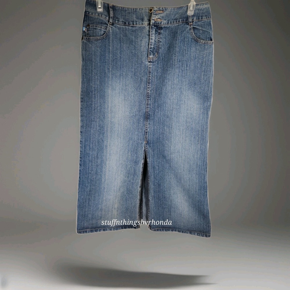Vtg Duck Head Blue Stretch Denim Jean Midi Skirt Womens 14 / 33" Waist / 35½"L